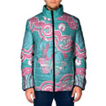 Hereditary And Gynecologic Cancer Awareness Padded Jacket Teal Pink Ribbon Aboriginal Art - Aussie Hoodie