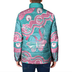 Hereditary And Gynecologic Cancer Awareness Padded Jacket Teal Pink Ribbon Aboriginal Art - Aussie Hoodie