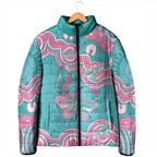 Hereditary And Gynecologic Cancer Awareness Padded Jacket Teal Pink Ribbon Aboriginal Art - Aussie Hoodie