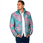 Hereditary And Gynecologic Cancer Awareness Padded Jacket Teal Pink Ribbon Aboriginal Art - Aussie Hoodie