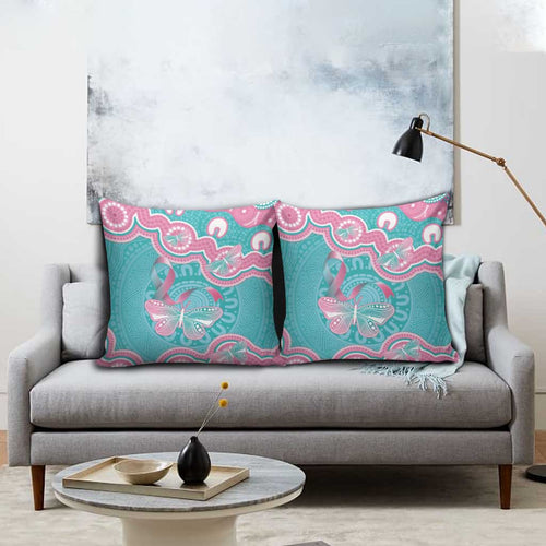Hereditary And Gynecologic Cancer Awareness Pillow Cover Teal Pink Ribbon Aboriginal Art - Aussie Hoodie