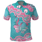 Hereditary And Gynecologic Cancer Awareness Polo Shirt Teal Pink Ribbon Aboriginal Art - Aussie Hoodie
