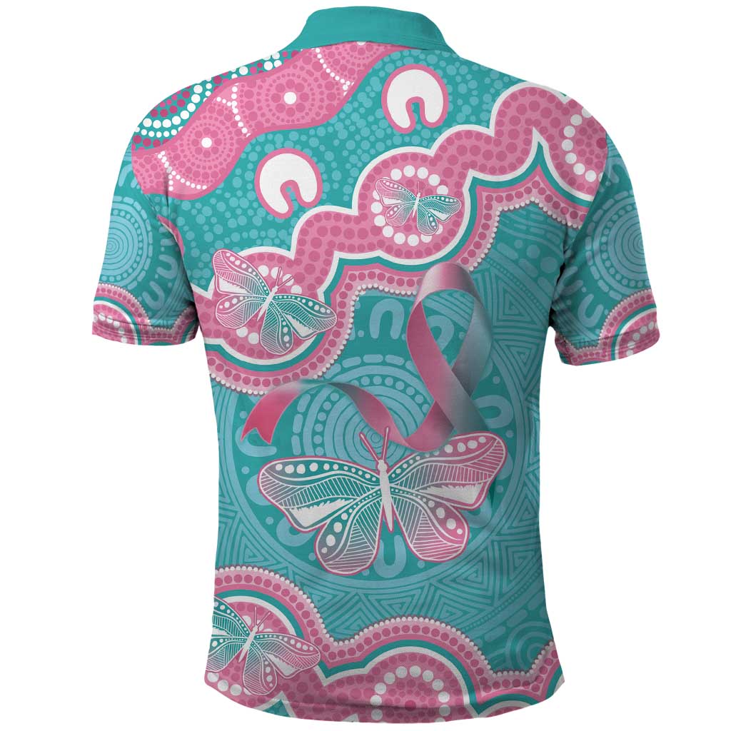 Hereditary And Gynecologic Cancer Awareness Polo Shirt Teal Pink Ribbon Aboriginal Art - Aussie Hoodie