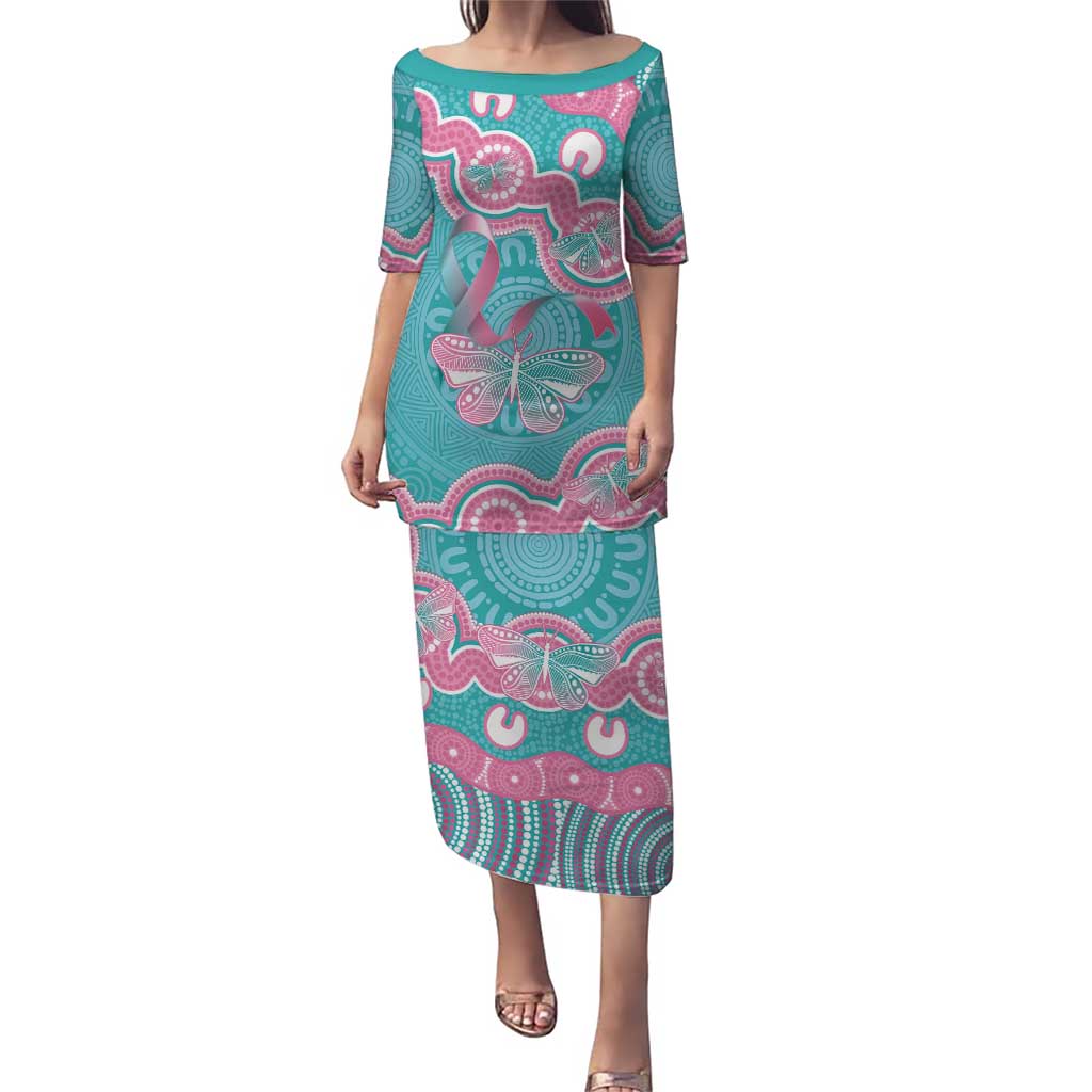 Hereditary And Gynecologic Cancer Awareness Puletasi Teal Pink Ribbon Aboriginal Art - Aussie Hoodie
