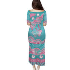 Hereditary And Gynecologic Cancer Awareness Puletasi Teal Pink Ribbon Aboriginal Art - Aussie Hoodie