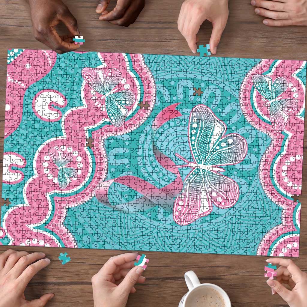 Hereditary And Gynecologic Cancer Awareness Puzzle Teal Pink Ribbon Aboriginal Art - Aussie Hoodie