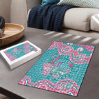 Hereditary And Gynecologic Cancer Awareness Puzzle Teal Pink Ribbon Aboriginal Art - Aussie Hoodie