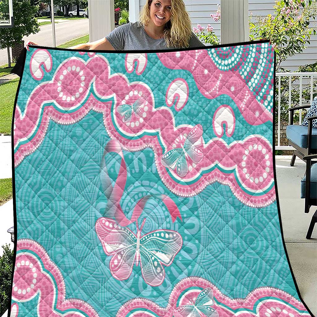 Hereditary And Gynecologic Cancer Awareness Quilt Teal Pink Ribbon Aboriginal Art - Aussie Hoodie