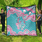 Hereditary And Gynecologic Cancer Awareness Quilt Teal Pink Ribbon Aboriginal Art - Aussie Hoodie