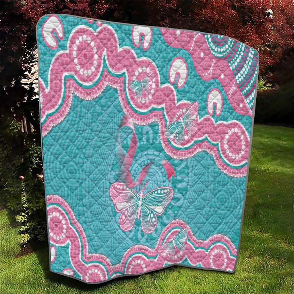 Hereditary And Gynecologic Cancer Awareness Quilt Teal Pink Ribbon Aboriginal Art - Aussie Hoodie