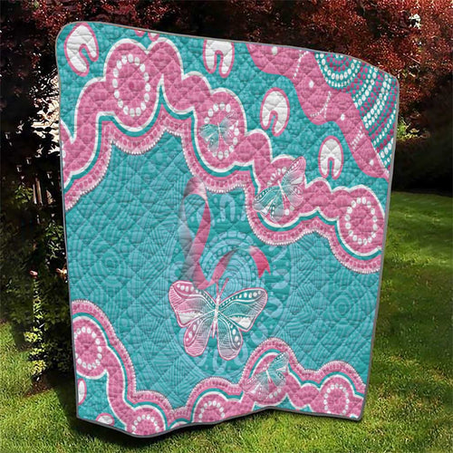 Hereditary And Gynecologic Cancer Awareness Quilt Teal Pink Ribbon Aboriginal Art - Aussie Hoodie