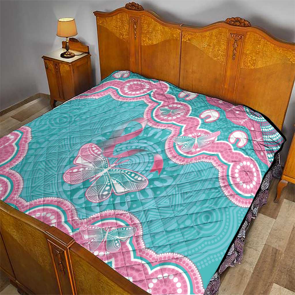 Hereditary And Gynecologic Cancer Awareness Quilt Teal Pink Ribbon Aboriginal Art - Aussie Hoodie