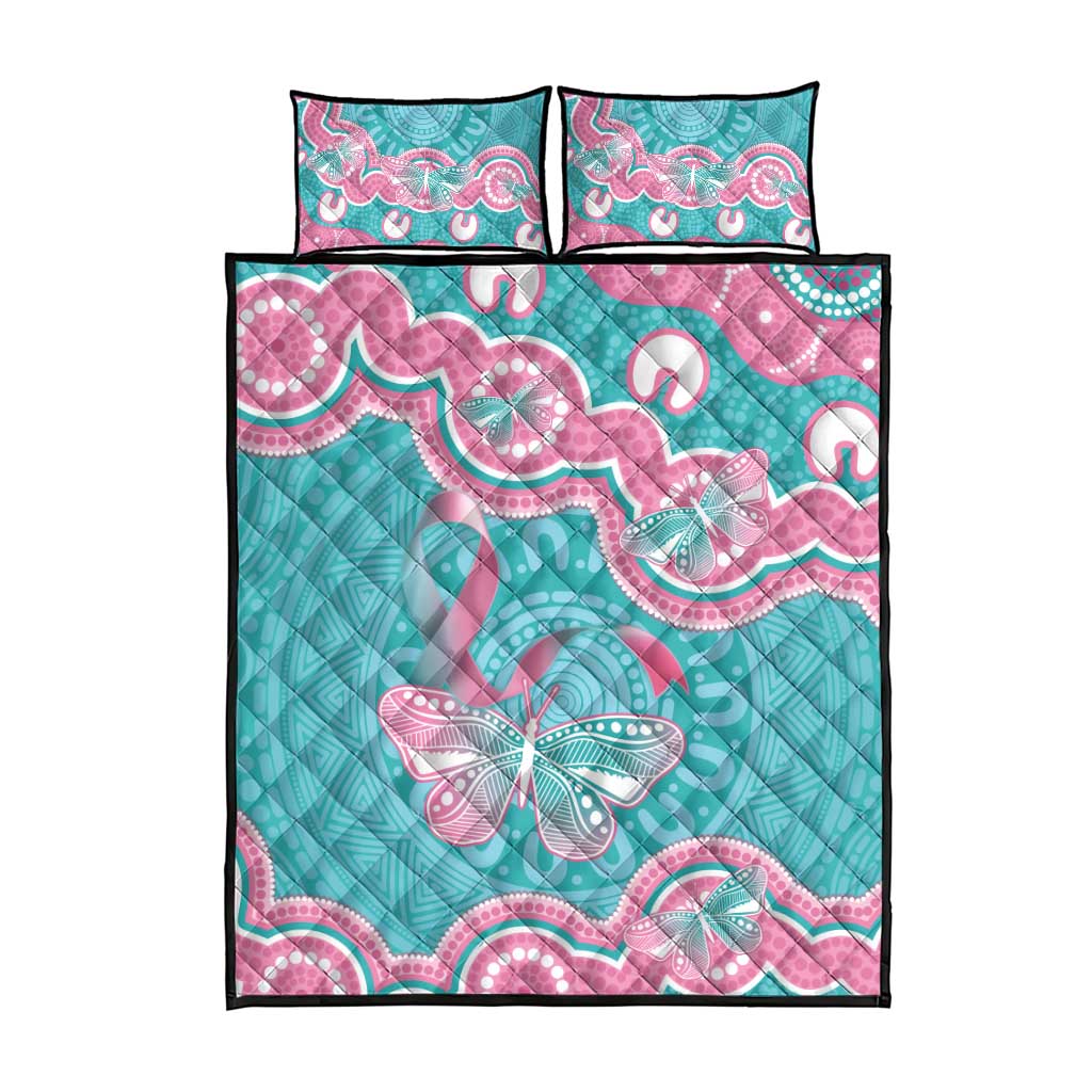 Hereditary And Gynecologic Cancer Awareness Quilt Bed Set Teal Pink Ribbon Aboriginal Art - Aussie Hoodie