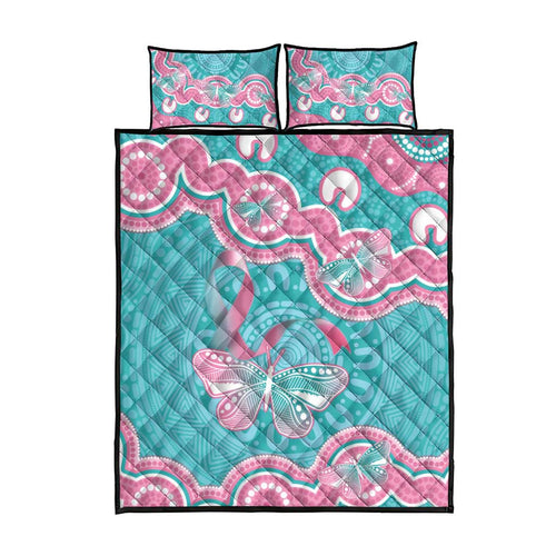 Hereditary And Gynecologic Cancer Awareness Quilt Bed Set Teal Pink Ribbon Aboriginal Art - Aussie Hoodie