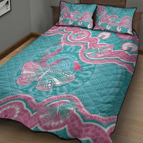 Hereditary And Gynecologic Cancer Awareness Quilt Bed Set Teal Pink Ribbon Aboriginal Art - Aussie Hoodie