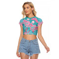 Hereditary And Gynecologic Cancer Awareness Raglan Cropped T Shirt Teal Pink Ribbon Aboriginal Art - Aussie Hoodie