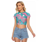 Hereditary And Gynecologic Cancer Awareness Raglan Cropped T Shirt Teal Pink Ribbon Aboriginal Art - Aussie Hoodie