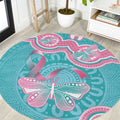 Hereditary And Gynecologic Cancer Awareness Round Carpet Teal Pink Ribbon Aboriginal Art - Aussie Hoodie