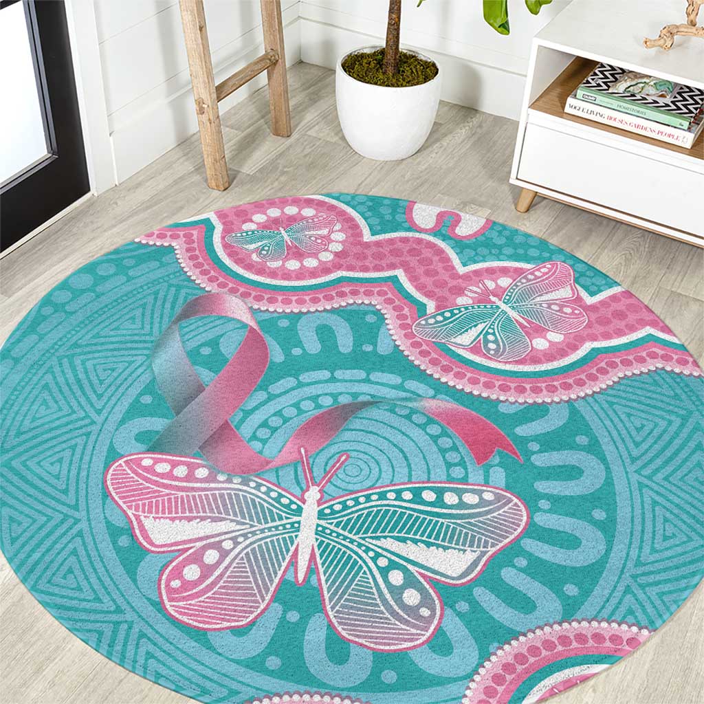 Hereditary And Gynecologic Cancer Awareness Round Carpet Teal Pink Ribbon Aboriginal Art - Aussie Hoodie