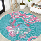 Hereditary And Gynecologic Cancer Awareness Round Carpet Teal Pink Ribbon Aboriginal Art - Aussie Hoodie