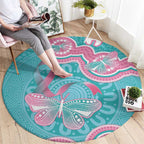 Hereditary And Gynecologic Cancer Awareness Round Carpet Teal Pink Ribbon Aboriginal Art - Aussie Hoodie