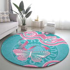 Hereditary And Gynecologic Cancer Awareness Round Carpet Teal Pink Ribbon Aboriginal Art - Aussie Hoodie