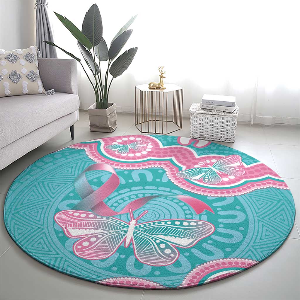 Hereditary And Gynecologic Cancer Awareness Round Carpet Teal Pink Ribbon Aboriginal Art - Aussie Hoodie