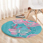 Hereditary And Gynecologic Cancer Awareness Round Carpet Teal Pink Ribbon Aboriginal Art - Aussie Hoodie