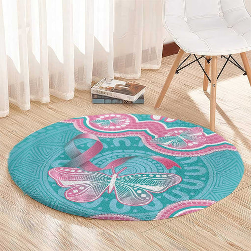 Hereditary And Gynecologic Cancer Awareness Round Carpet Teal Pink Ribbon Aboriginal Art - Aussie Hoodie