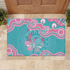 Hereditary And Gynecologic Cancer Awareness Rubber Doormat Teal Pink Ribbon Aboriginal Art - Aussie Hoodie