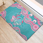 Hereditary And Gynecologic Cancer Awareness Rubber Doormat Teal Pink Ribbon Aboriginal Art - Aussie Hoodie