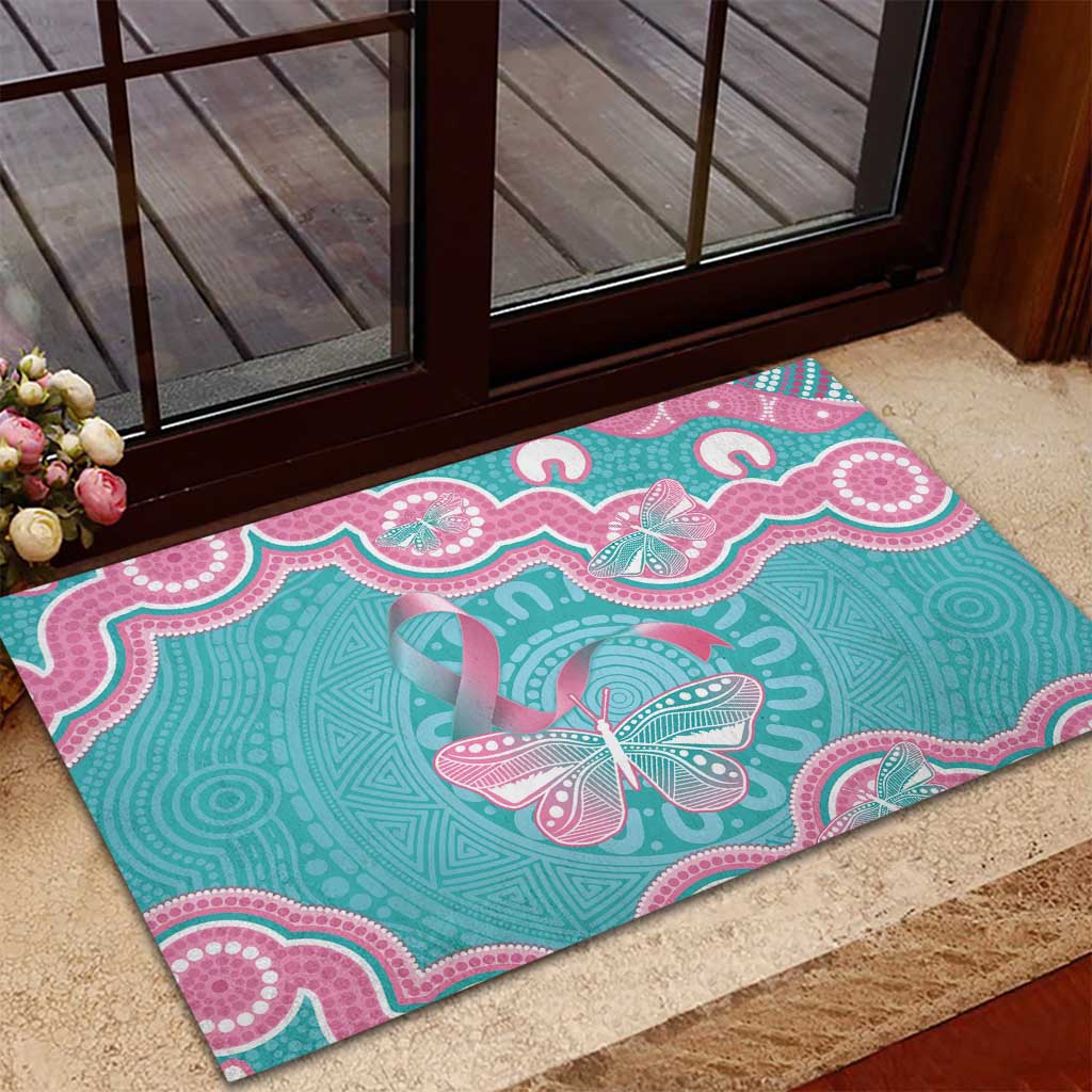 Hereditary And Gynecologic Cancer Awareness Rubber Doormat Teal Pink Ribbon Aboriginal Art - Aussie Hoodie