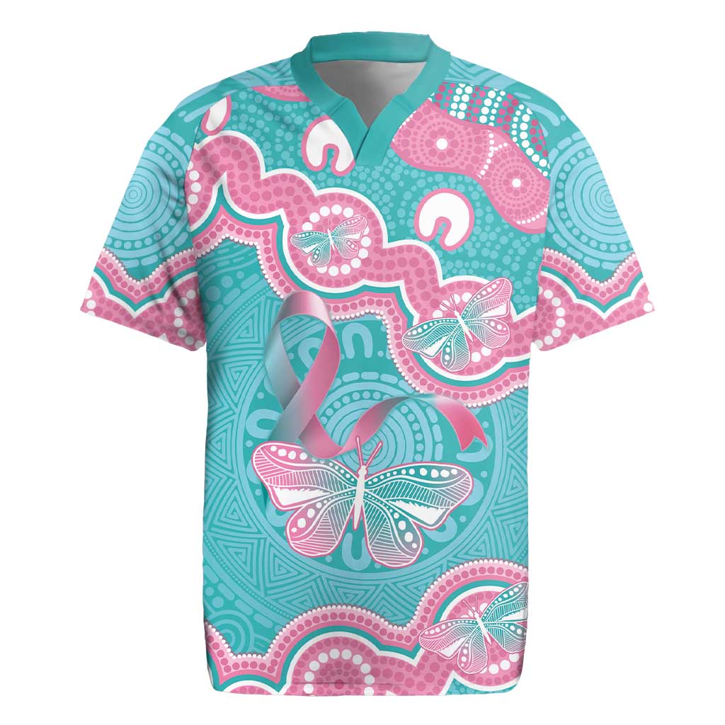 Hereditary And Gynecologic Cancer Awareness Rugby Jersey Teal Pink Ribbon Aboriginal Art - Aussie Hoodie