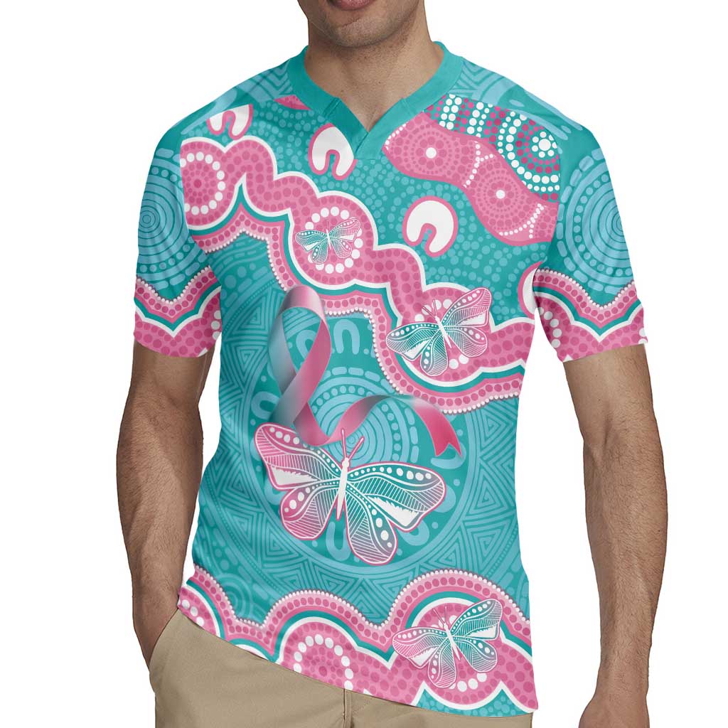 Hereditary And Gynecologic Cancer Awareness Rugby Jersey Teal Pink Ribbon Aboriginal Art - Aussie Hoodie