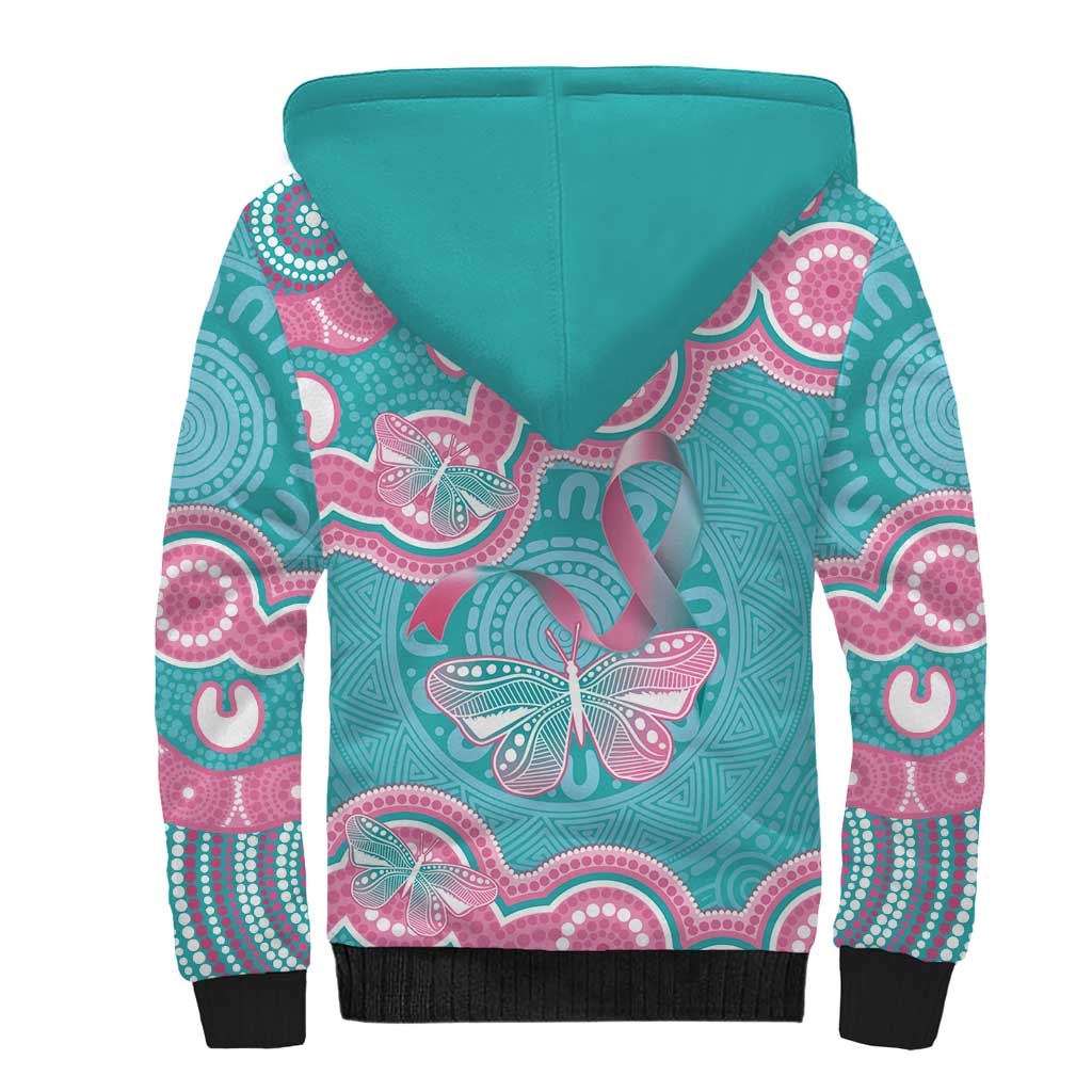 Hereditary And Gynecologic Cancer Awareness Sherpa Hoodie Teal Pink Ribbon Aboriginal Art - Aussie Hoodie