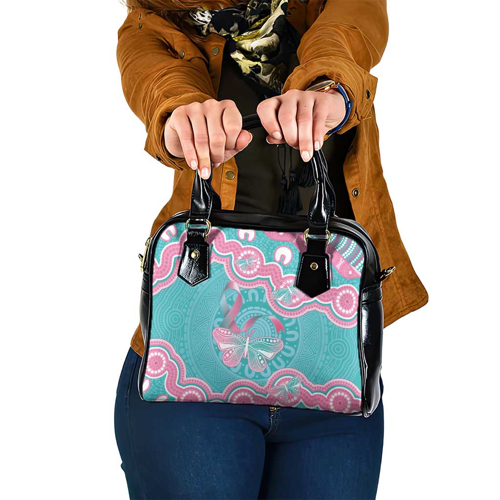 Hereditary And Gynecologic Cancer Awareness Shoulder Handbag Teal Pink Ribbon Aboriginal Art - Aussie Hoodie
