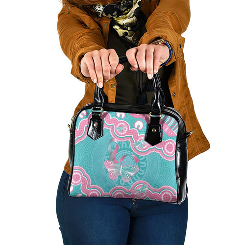Hereditary And Gynecologic Cancer Awareness Shoulder Handbag Teal Pink Ribbon Aboriginal Art - Aussie Hoodie