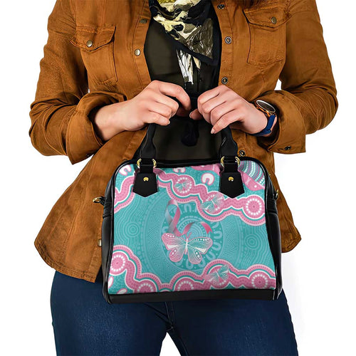 Hereditary And Gynecologic Cancer Awareness Shoulder Handbag Teal Pink Ribbon Aboriginal Art - Aussie Hoodie