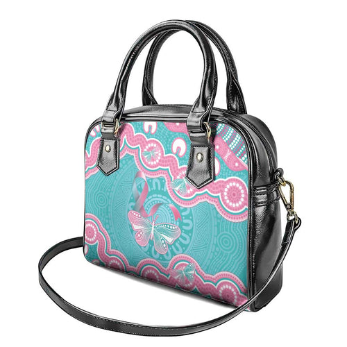 Hereditary And Gynecologic Cancer Awareness Shoulder Handbag Teal Pink Ribbon Aboriginal Art - Aussie Hoodie