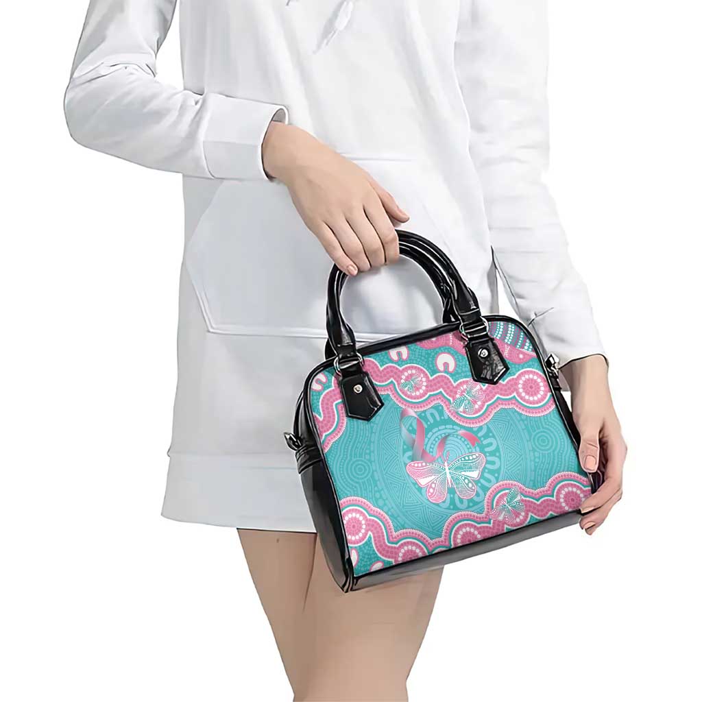 Hereditary And Gynecologic Cancer Awareness Shoulder Handbag Teal Pink Ribbon Aboriginal Art - Aussie Hoodie