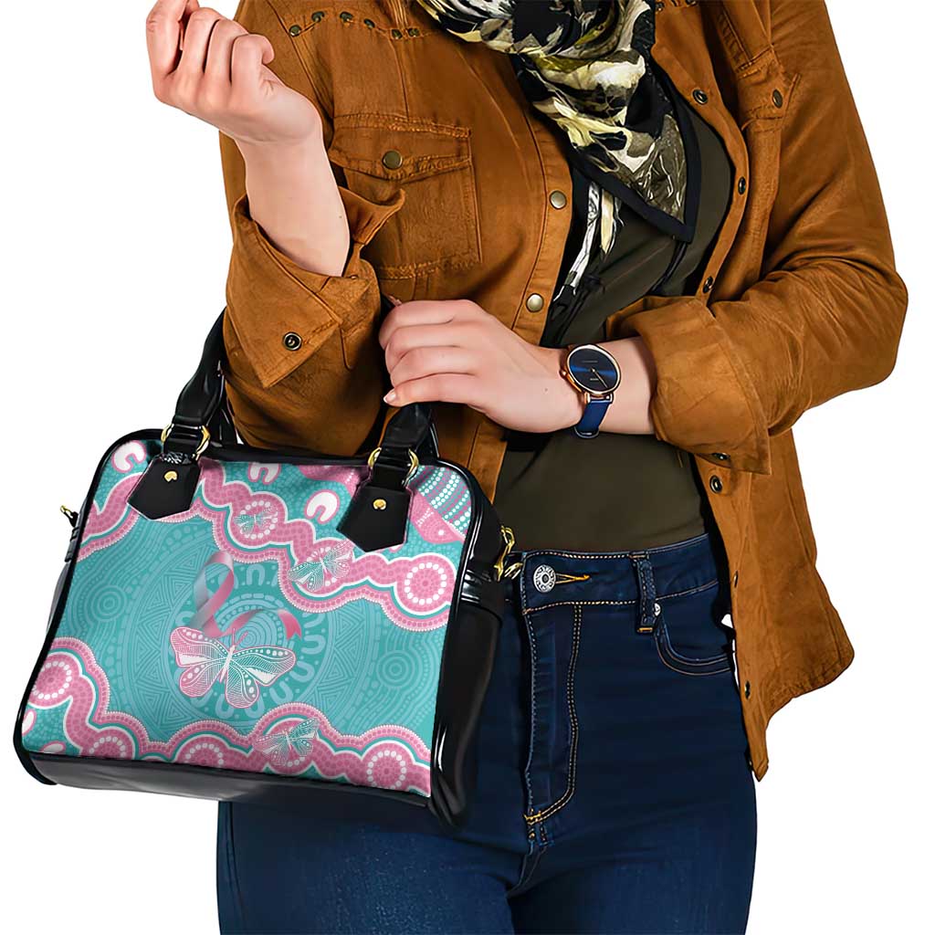 Hereditary And Gynecologic Cancer Awareness Shoulder Handbag Teal Pink Ribbon Aboriginal Art - Aussie Hoodie