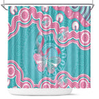 Hereditary And Gynecologic Cancer Awareness Shower Curtain Teal Pink Ribbon Aboriginal Art - Aussie Hoodie