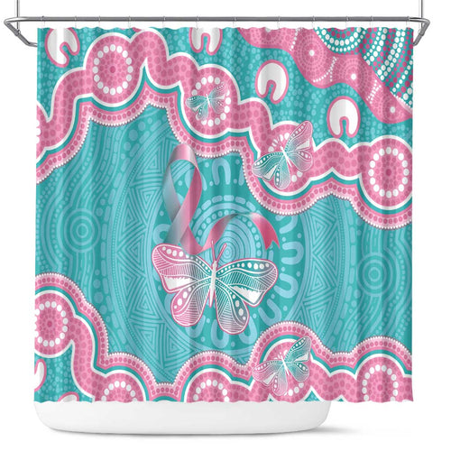 Hereditary And Gynecologic Cancer Awareness Shower Curtain Teal Pink Ribbon Aboriginal Art - Aussie Hoodie