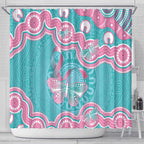 Hereditary And Gynecologic Cancer Awareness Shower Curtain Teal Pink Ribbon Aboriginal Art - Aussie Hoodie