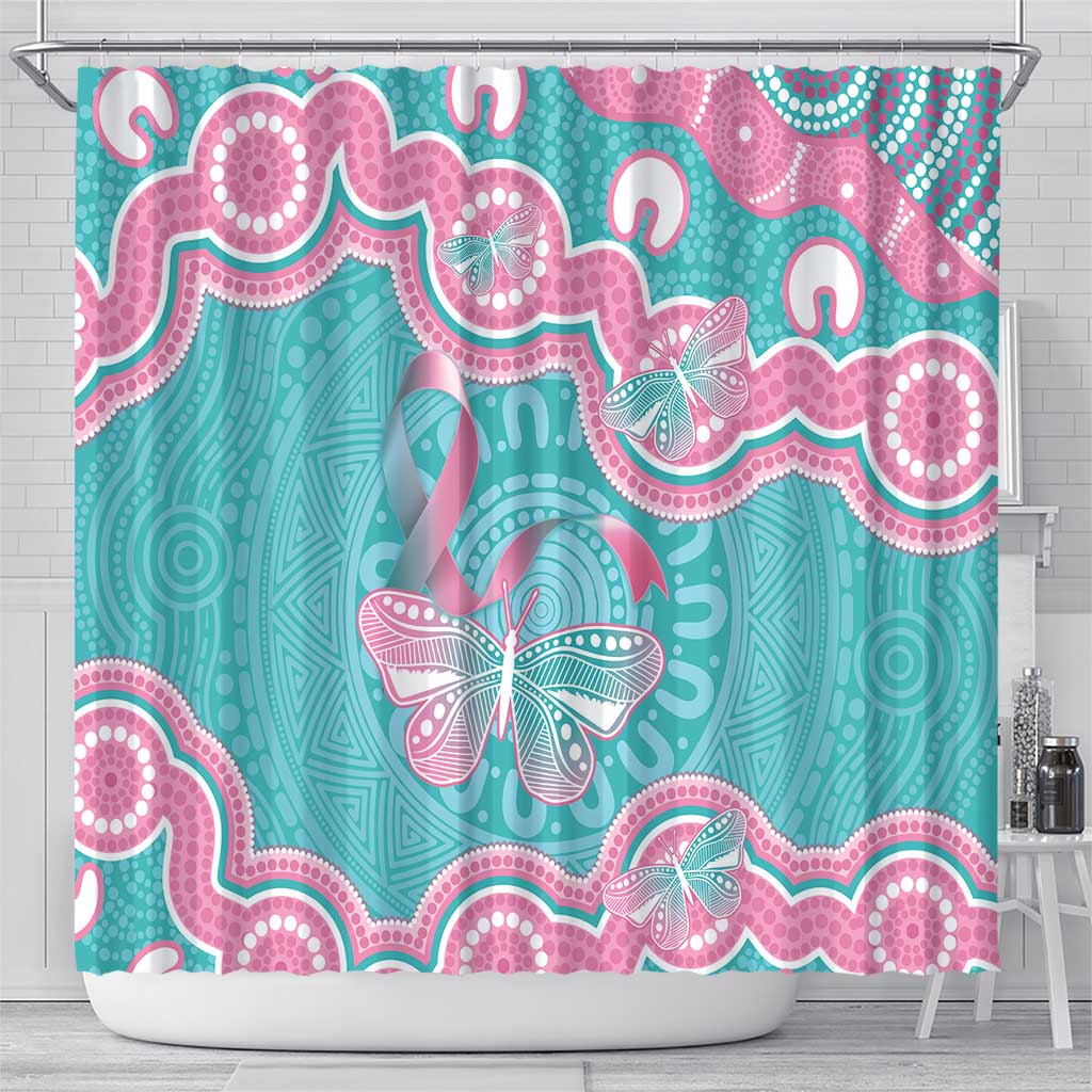 Hereditary And Gynecologic Cancer Awareness Shower Curtain Teal Pink Ribbon Aboriginal Art - Aussie Hoodie
