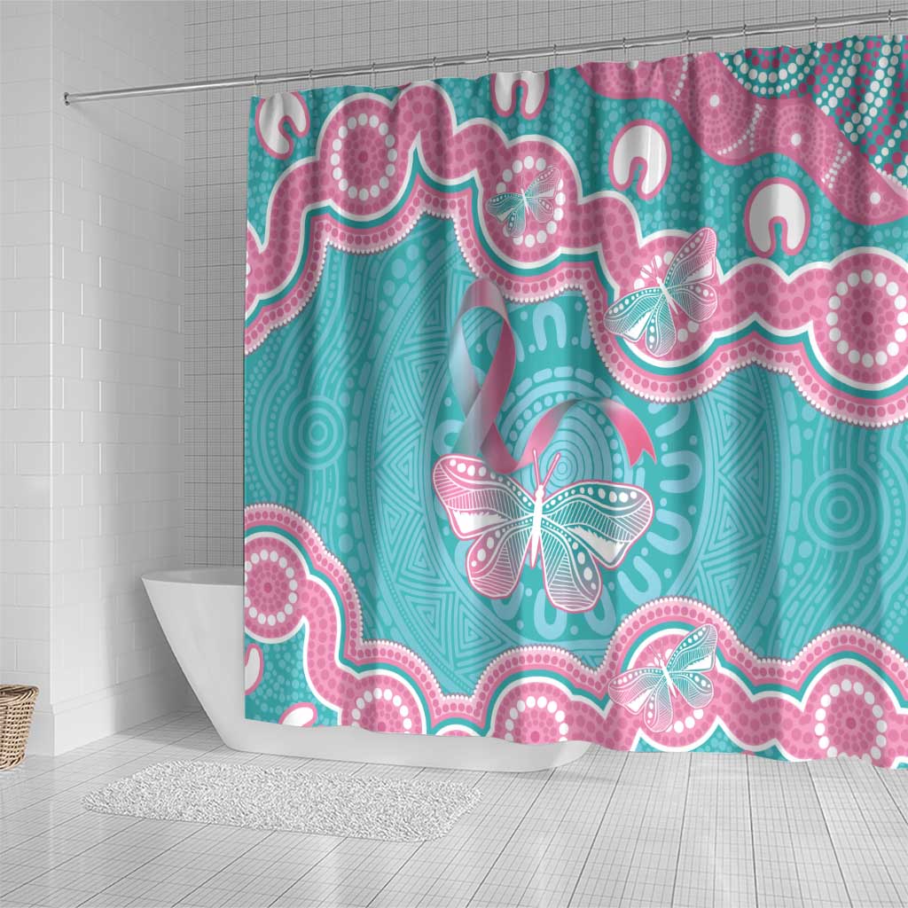 Hereditary And Gynecologic Cancer Awareness Shower Curtain Teal Pink Ribbon Aboriginal Art - Aussie Hoodie