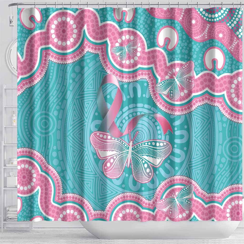 Hereditary And Gynecologic Cancer Awareness Shower Curtain Teal Pink Ribbon Aboriginal Art - Aussie Hoodie