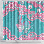 Hereditary And Gynecologic Cancer Awareness Shower Curtain Teal Pink Ribbon Aboriginal Art - Aussie Hoodie
