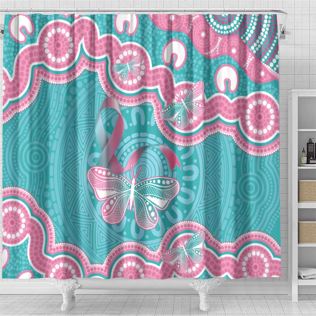 Hereditary And Gynecologic Cancer Awareness Shower Curtain Teal Pink Ribbon Aboriginal Art - Aussie Hoodie