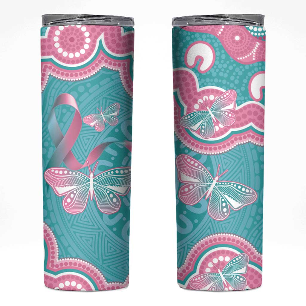 Hereditary And Gynecologic Cancer Awareness Skinny Tumbler Teal Pink Ribbon Aboriginal Art - Aussie Hoodie